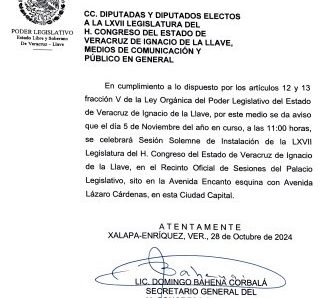 Este 5 de noviembre, inicia funciones la LXVII Legislatura de Veracruz