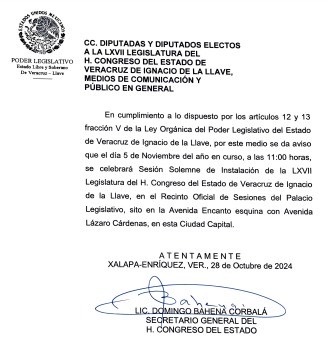 Este 5 de noviembre, inicia funciones la LXVII Legislatura de Veracruz