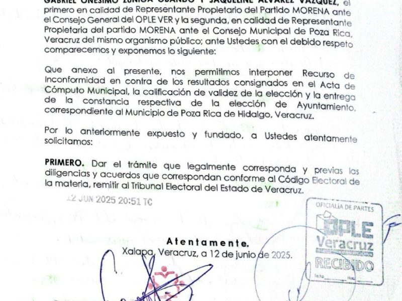 MORENA exige recuento total o nulidad de la elección tras irregularidades