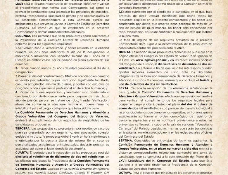 Emite Comisión la convocatoria para designar titular de la CEDH