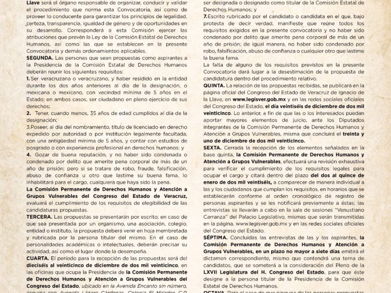 Emite Comisión la convocatoria para designar titular de la CEDH