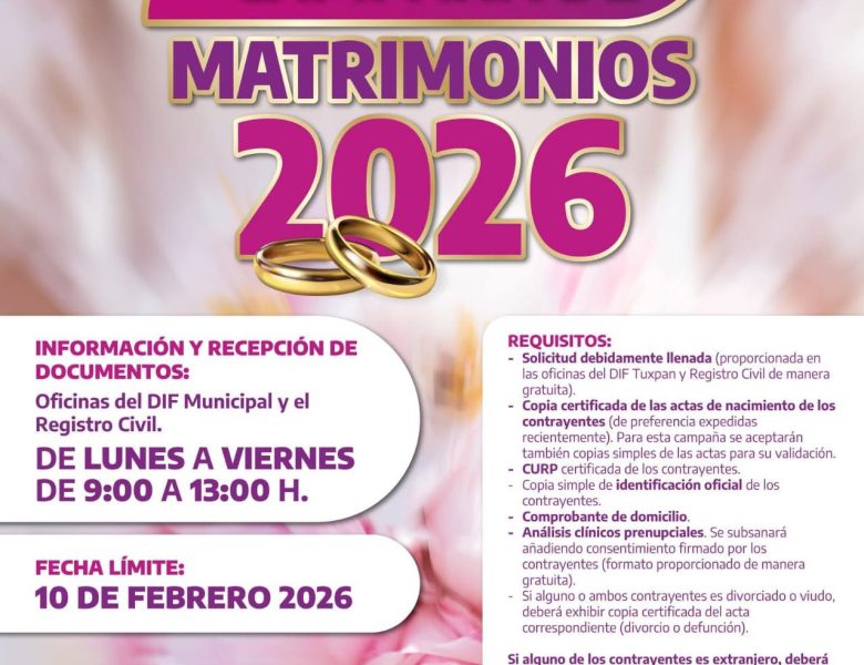 Tuxpan invita a participar en la Campaña de Matrimonios 2026