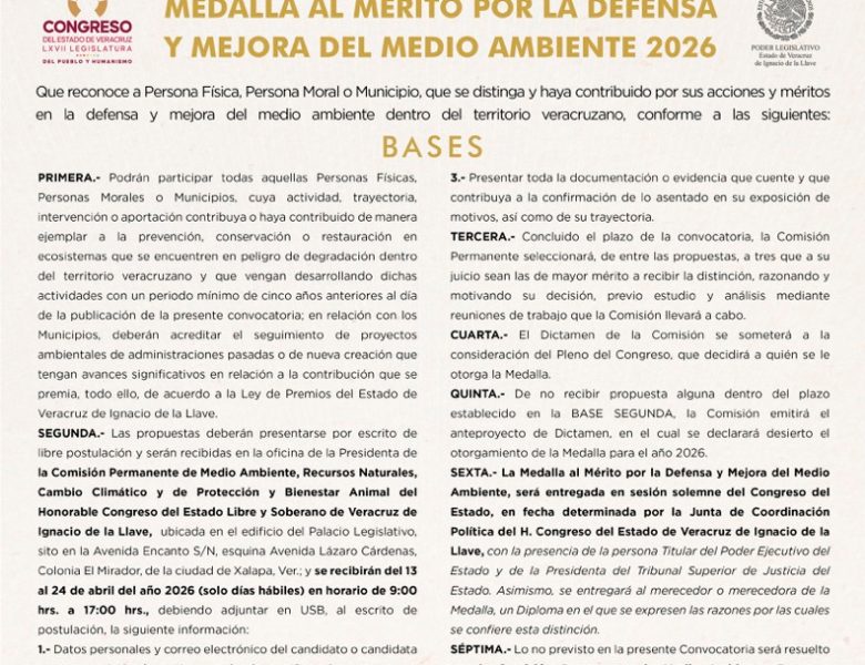 Emite Comisión convocatoria para entrega del Premio al Mérito Ambiental 2026